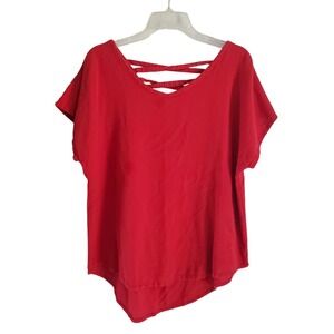 Cottonways Tunic Top 3X Women Red Criss‎ Cross V Neck High Low Hem Boho Casual